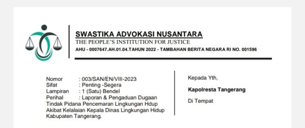 Pencemaran di Sungai Cilongok Kab.Tangerang, Akhirnya Dilaporkan ke APH