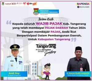 Pemerintah kabupaten Tangerang dan melalui Bapenda mengucapkan terima kasih kepada seluruh wajib pajak kab. Tangerang yang telah membayar pajak daerah tahun 2024.